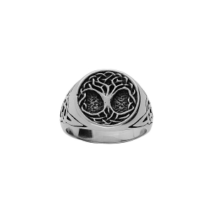 BAGUE ACIER PATINÉE RONDE ARBRE DE VIE