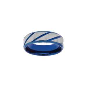 BAGUE ACIER ET PVD BLEU STRIÉE 6MM