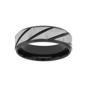 BAGUE ACIER ET PVD NOIR STRIÉE 6MM