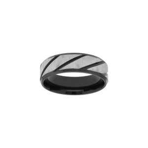 BAGUE ACIER ET PVD NOIR STRIÉE 6MM