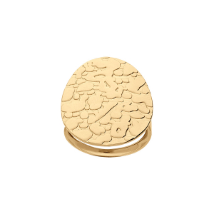 BAGUE ACIER  ET PVD DORÉ PLATEAU ROND EMBOSSÉ