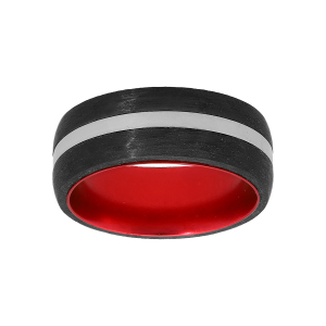 BAGUE ACIER ET CARBONE NOIR ET ALUMINIUM ROUGE