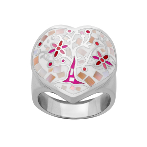 BAGUE ACIER STELLA MIA FORME COEUR ARBRE DE VIE AVEC NACRE