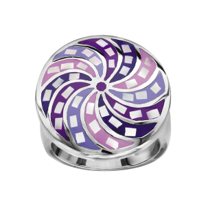 BAGUE ACIER STELLA MIA RONDE ROSACE RÉSINE VIOLET ROSE ET NACRE