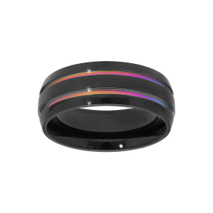 BAGUE ACIER ET PVD NOIR  2 FILETS REFLET