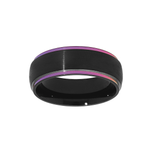 BAGUE ACIER ET PVD NOIR 2 BORDS REFLET