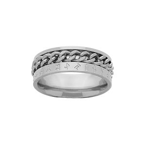 BAGUE ACIER RUBAN RUNES CELTIQUES ET CHAINETTE TOURNANTE