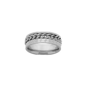 BAGUE ACIER RUBAN RUNES CELTIQUES ET CHAINETTE NON TOURNANTE