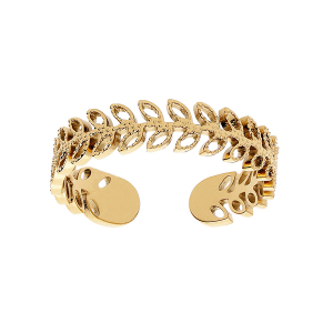 BAGUE ACIER ET PVD DORÉ FEUILLAGE OUVERTE RÉGLABLE DU 50 AU 58
