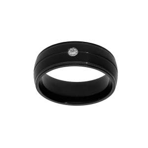 BAGUE ACIER PVD NOIR MAT AVEC OXYDE BLANC
