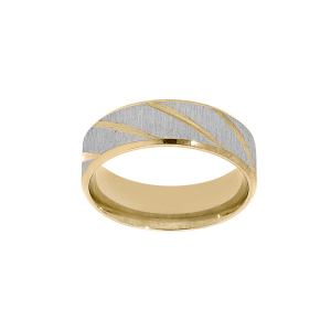 BAGUE ACIER ET PVD DORÉ STRIÉE
