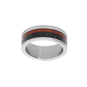 BAGUE ACIER ET CARBONE FILET IMITATION BOIS