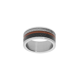 BAGUE ACIER ET CARBONE FILET IMITATION BOIS ET CABLE