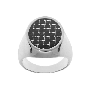 CHEVALIERE ACIER OVALE 13 X 15MM  AVEC CARBONE