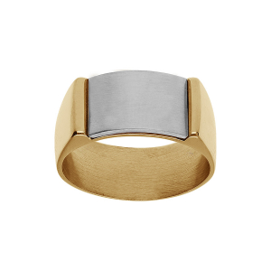 CHEVALIERE ACIER ET PVD DORÉ PLATEAU INCURVÉ ACIER 14 X 9MM A GRAVER