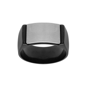 CHEVALIERE ACIER ET PVD NOIR PLATEAU INCURVÉ ACIER 14 X 9MM A GRAVER