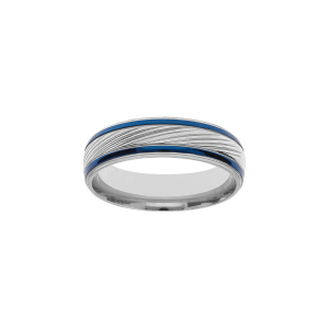 BAGUE ACIER ET PVD BLEU STRIÉE 6MM