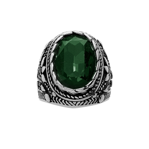 BAGUE ACIER PATINÉ GROS OXYDE OVALE VERT