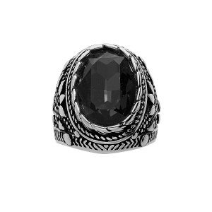 BAGUE ACIER PATINÉ GROS OXYDE OVALE NOIR