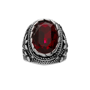 BAGUE ACIER PATINÉ GROS OXYDE OVALE ROUGE