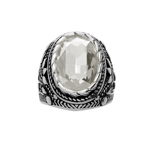 BAGUE ACIER PATINÉ GROS OXYDE OVALE BLANC