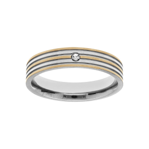 BAGUE ACIER ET PVD DORÉ AVEC 1 OXYDE BLANC