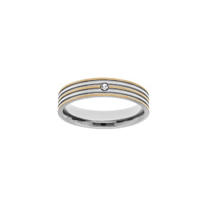 BAGUE ACIER ET PVD DORÉ AVEC 1 OXYDE BLANC