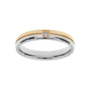 BAGUE ACIER ET PVD DORÉ DOUBLE ANNEAUX AVEC 1 OXYDE BLANC