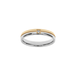 BAGUE ACIER ET PVD DORÉ DOUBLE ANNEAUX AVEC 1 OXYDE BLANC