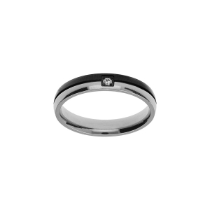 BAGUE ACIER ET PVD NOIR DOUBLE ANNEAUX AVEC 1 OXYDE BLANC