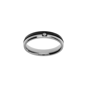 BAGUE ACIER ET PVD NOIR DOUBLE ANNEAUX AVEC 1 OXYDE BLANC