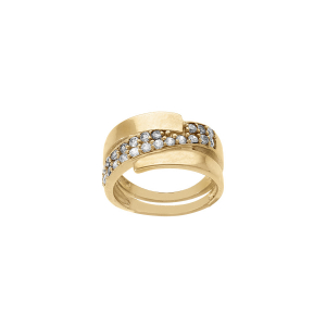 BAGUE ACIER DORÉ OXYDES BLANCS SERTIS