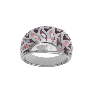 BAGUE ACIER STELLA MIA BOMBÉE RÉSINE ET NACRE BLANCHE ET ROSE