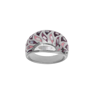 BAGUE ACIER STELLA MIA BOMBÉE RÉSINE ET NACRE BLANCHE ET ROSE