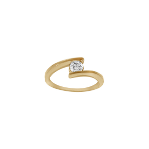 BAGUE ACIER DORÉ SOLITAIRE OXYDE BLANC
