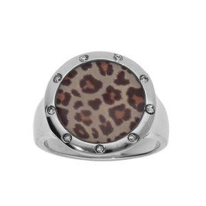 BAGUE ACIER RONDE AVEC RÉSINE LEOPARD