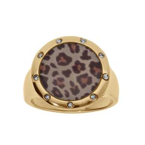 BAGUE ACIER ET PVD DORÉ RONDE AVEC RÉSINE LEOPARD