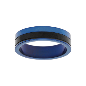 BAGUE ACIER PVD NOIR ET BLEU 6MM