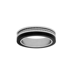 BAGUE ACIER ET PVD NOIR AVEC CABLE