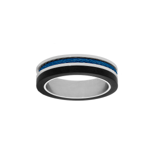 BAGUE ACIER ET PVD NOIR AVEC CABLE BLEU