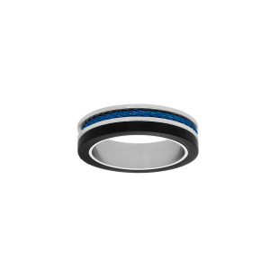 BAGUE ACIER ET PVD NOIR AVEC CABLE BLEU
