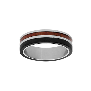 BAGUE ACIER ET PVD NOIR FILET ASPECT BOIS