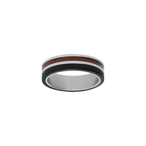 BAGUE ACIER ET PVD NOIR FILET ASPECT BOIS