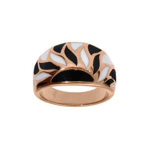 BAGUE ACIER ET PVD ROSE STELLA MIA BOMBÉE AVEC RÉSINE BLANCHE ET NOIRE