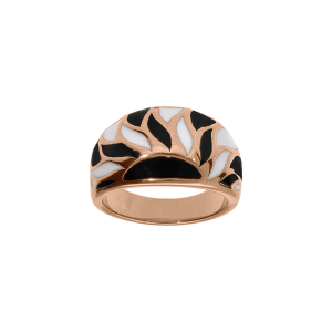 BAGUE ACIER ET PVD ROSE STELLA MIA BOMBÉE AVEC RÉSINE BLANCHE ET NOIRE