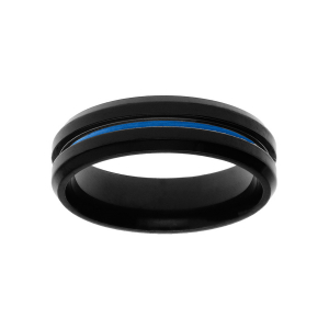 BAGUE ACIER PVD NOIR FILET BLEU 6MM