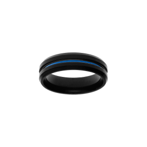BAGUE ACIER PVD NOIR FILET BLEU 6MM