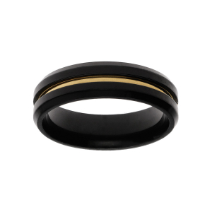 BAGUE ACIER PVD NOIR FILET JAUNE 6MM