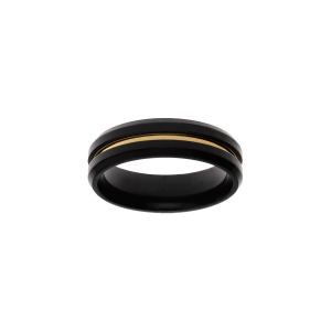 BAGUE ACIER PVD NOIR FILET JAUNE 6MM