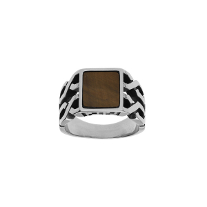 BAGUE ACIER PLATEAU OEIL DE TIGRE IMITATION